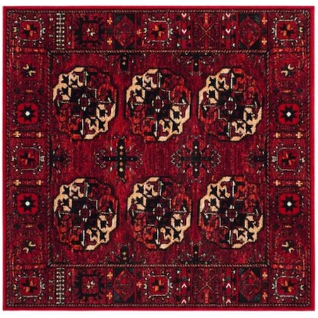 Flowers First 6 ft. 7 in. x 6 ft. 7 in. Square Vintage Hamadan Power Loomed Area Rug, Red & Multi Color FL1860198